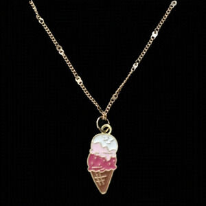 GOLD Plated Chain Necklace with Ice Cream Cone Pendant Hand Crafted